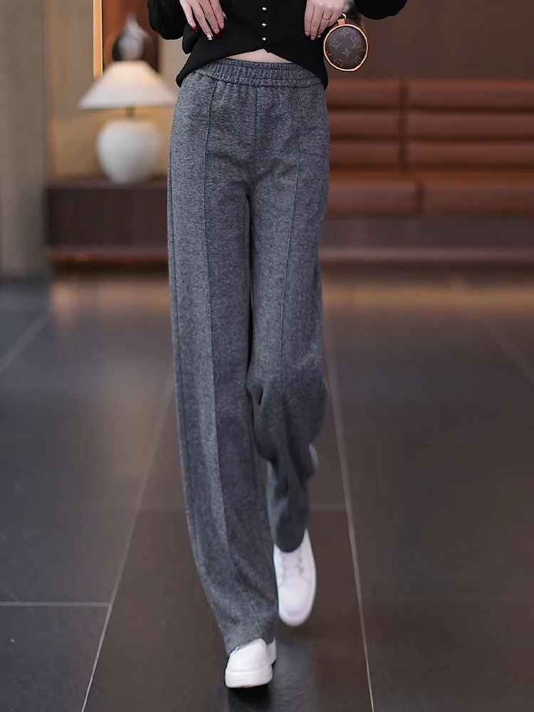 

Gray Woolen Straight Leg Pants High Waist Loose Suit Casual Pants Autumn Winter New Style Women's Fashion Commute Style