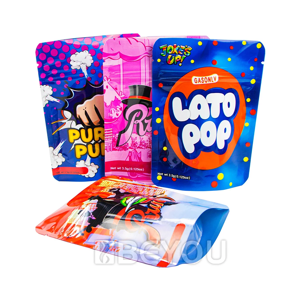 3.5G Smellproof Mylar Bag Stand Up Zip Lock Aluminum Foil Plastic Opp Pouches Straw Candy Food Storage Sealed Packing Customize