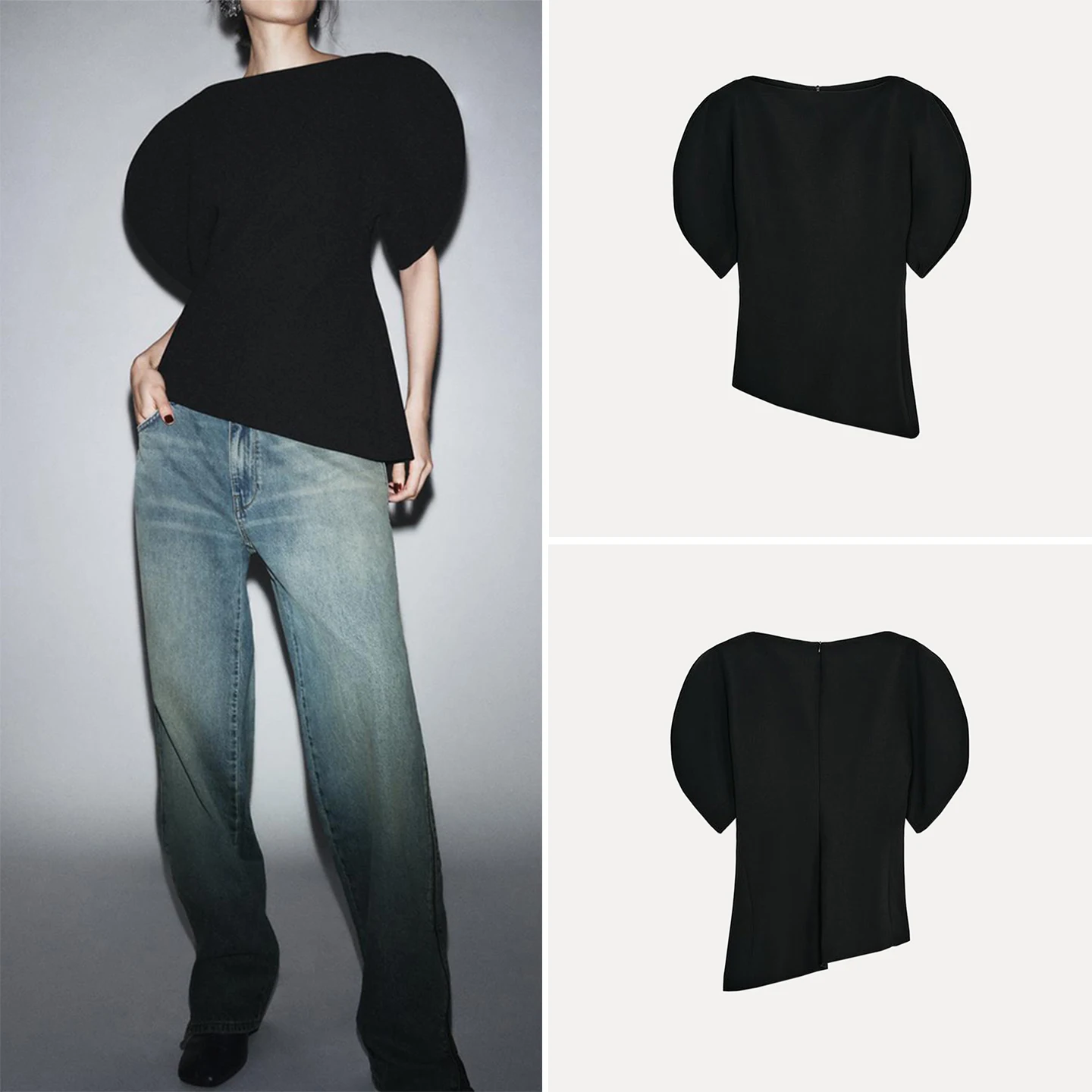 

Z Women's Faion Casual Pure Color Bubble ort Sve Top 2025 New Sle round Ne Regular Length Other Material 00%