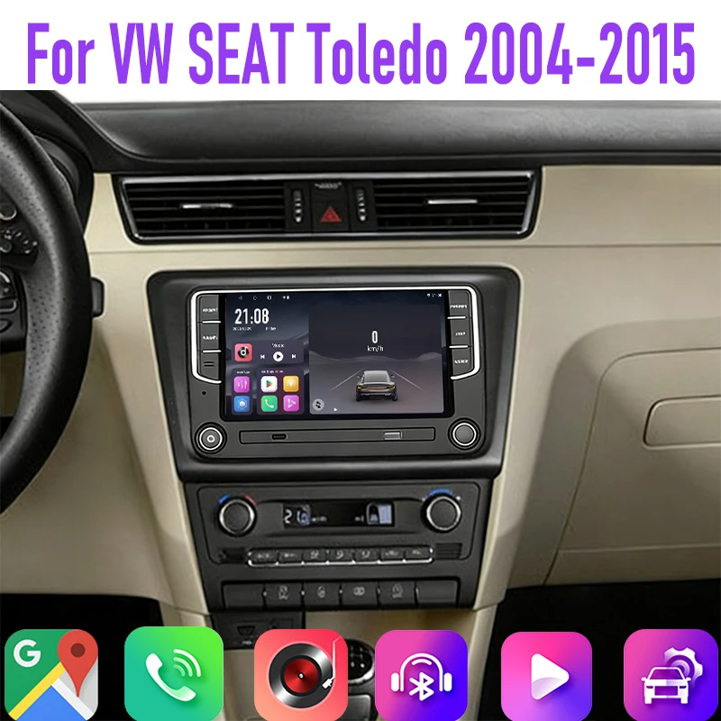 

7" 4GB+64GB For VW SEAT Toledo 2004-2015 Car Radio Steering Wheel Control Google Map Head Unit GPS Android 15 Auto Rear Camera