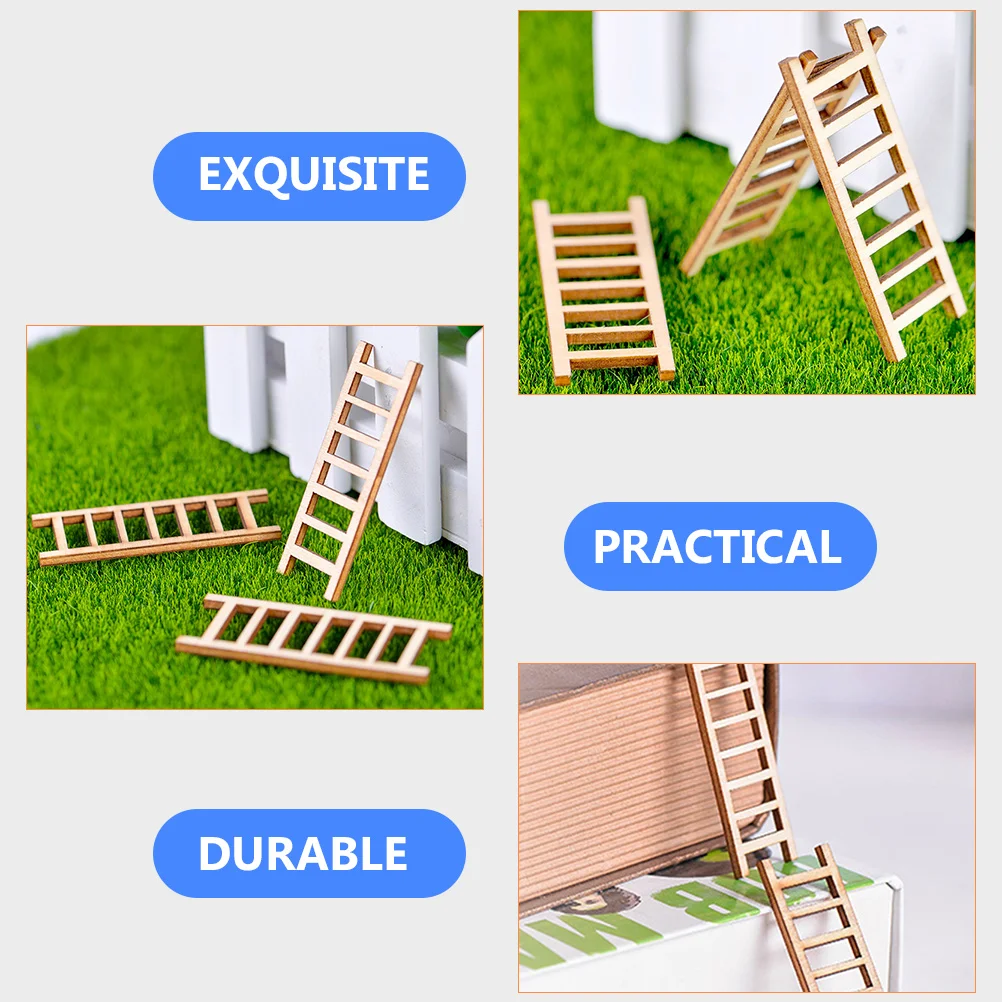 15 Pcs Small Staircase Ornaments Desktop Ladders Decorations Flower Pot House Step Wooden Micro-landscape Adornment Bonsai