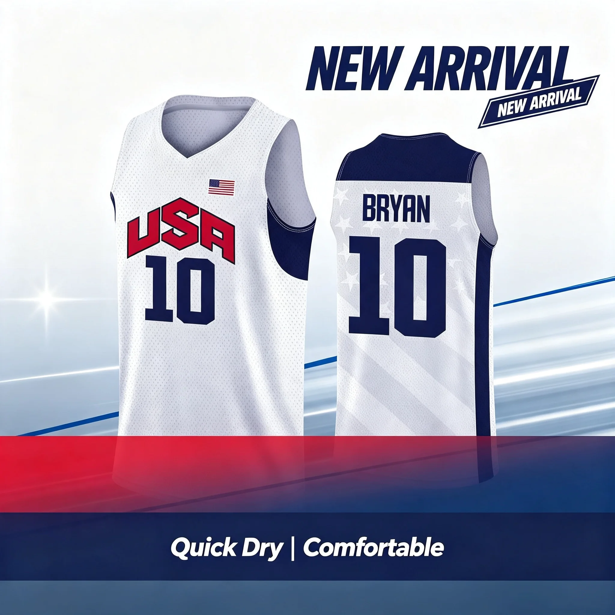 2026 NEW Latest White and Navy Star Striped Basketball Vests for Men and Women 3D Printed Fans, Casual Fashion Top for Families