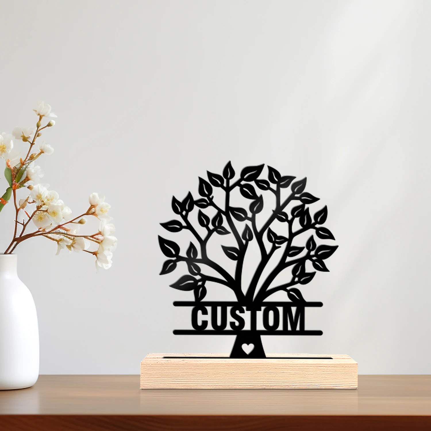 1pc Customizable Metal Desktop Ornaments Custom Content With Wooden Base Home or Office Decorations