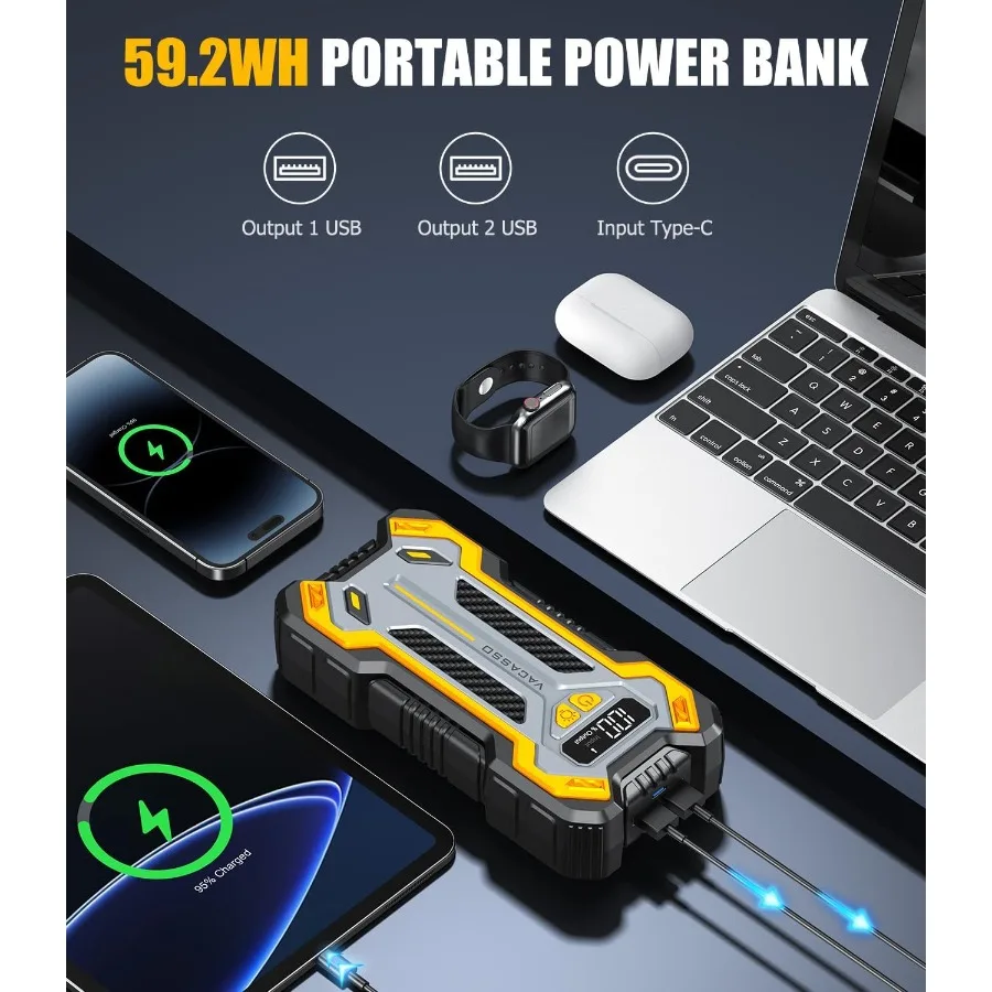 Carro ir para iniciantes 5000a para motores a gás de até 10l e 8l diesel 12v portátil jumper starter power pack com reforço de alta capacidade