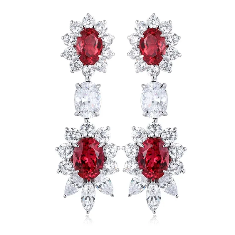 S925 Sterling Silver Floral Earrings for Women Featuring Lab Created Emerald Ruby Sapphire 3 Carat Total Weight Elegant Lightwei