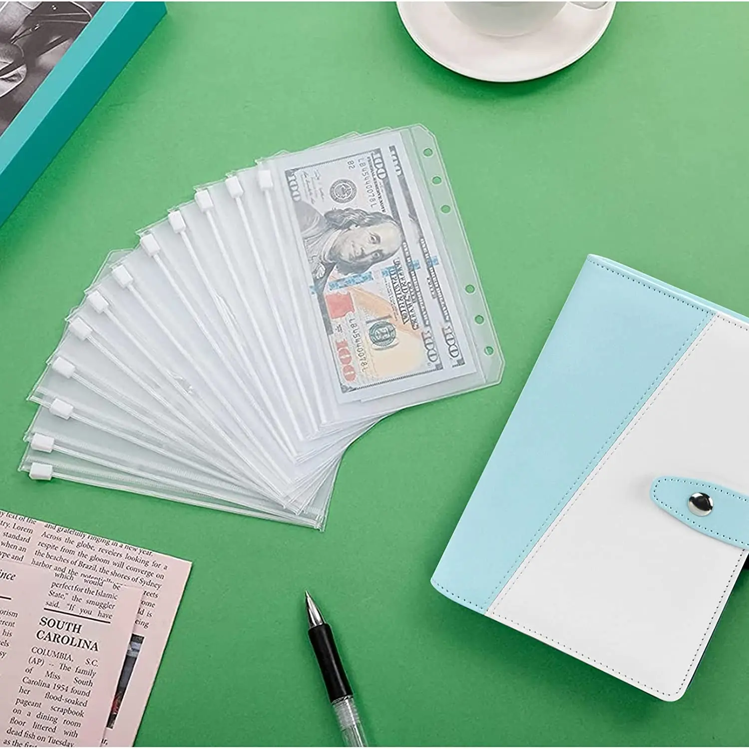 20 Pcs Cash 6 Holes Budget Pockets Zipper Folders for A6 Notebook Accessories