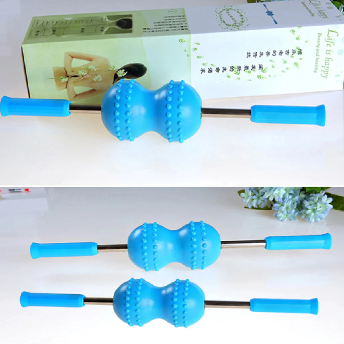 

1pc Massager Neck Rolling Ball Double Ball Ergonomic Design Portable Muscle Therapy Tool For Neck Shoulder Arm Blue