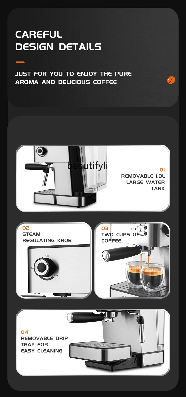 Household small espresso semi-automatic steam coffee machine