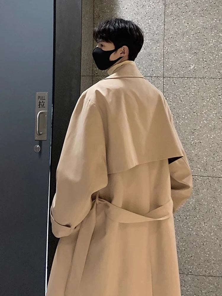 

Мужское длинное пальто цвета хаки в американском стиле, осеннее, модное, повседневное, брендовое, в стиле High Street, трендовое, крутая ветровка