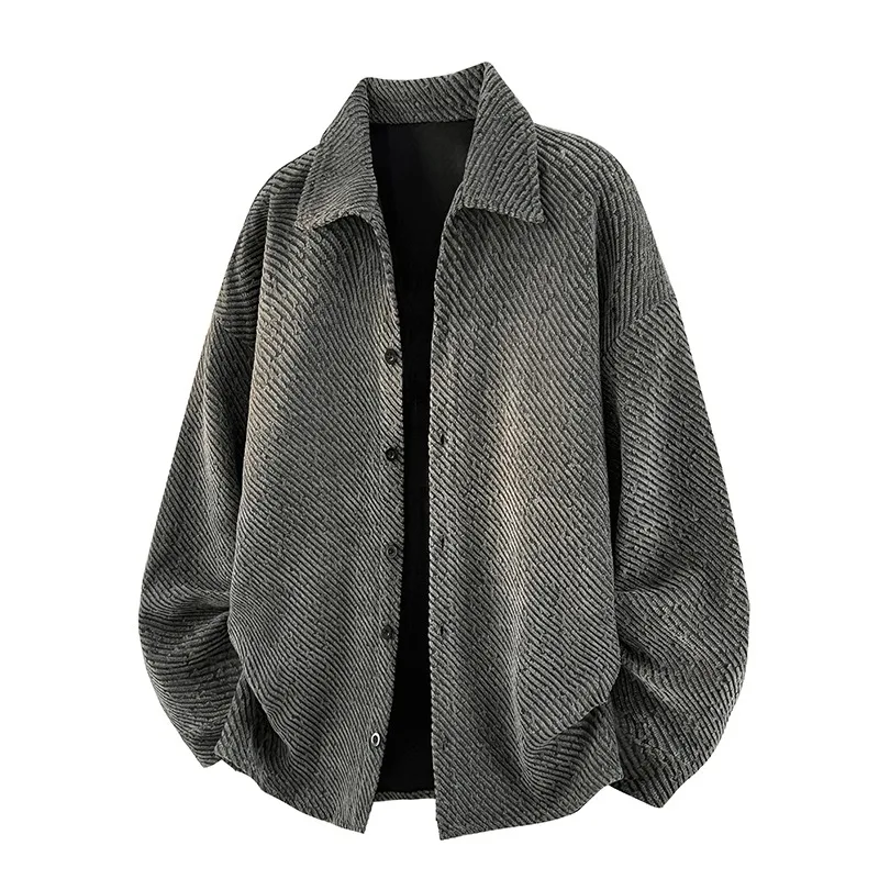 2026 Autumn Men Knitted Long Sleeved Shirt Men Vintage Trendy Lapel Shirt Jacket Man Heavyweight Shirts Loose Casual Outerwear
