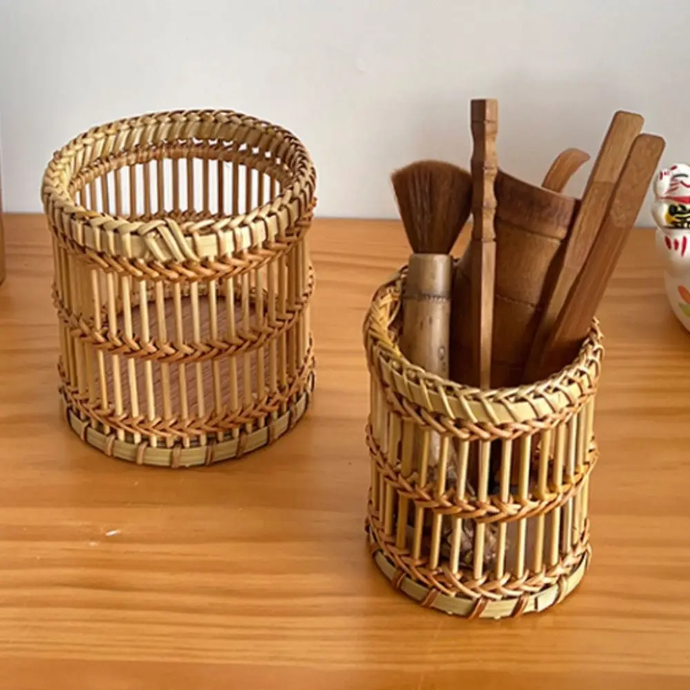 Natural Materials Bamboo Woven Pen Container Multi-functional Home Office Makeup Brush Container Tabletop Storage Handmade