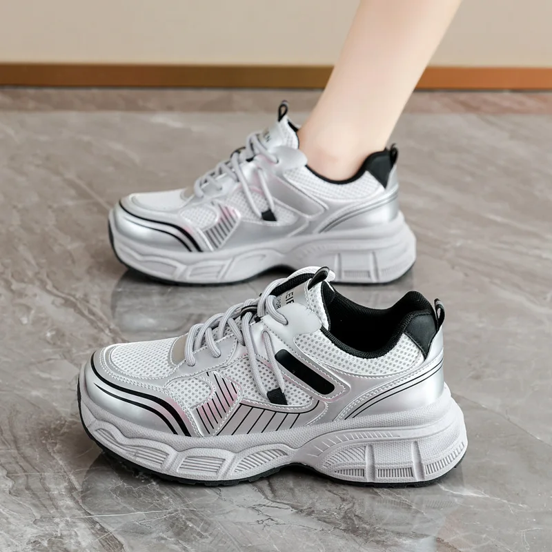 Women's mesh breathable 2026 summer thick sole height increasing versatile casual sports running shoes