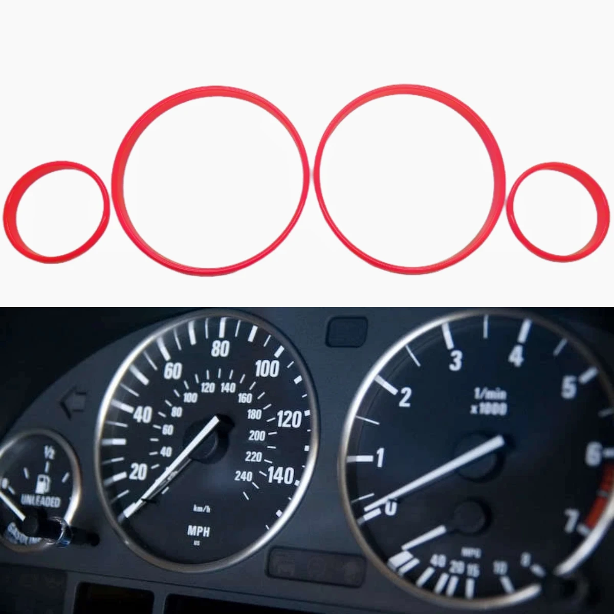 Red Style Speedometer Gauge Dial Ring Instrument Panel Ring fit For BMW E39 M5 M 5 Series E38 E53 X 5