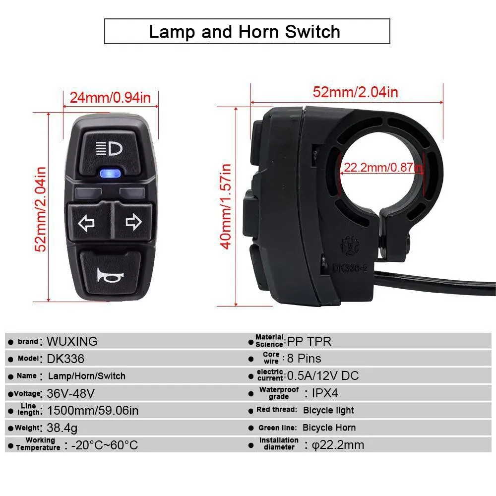 Electric bicycle Light Group Kit Set 36-60V DQ168 Front Lights C-05C Tail Lights DK336 3-in-1 Horn Swith Bicycle Accessories