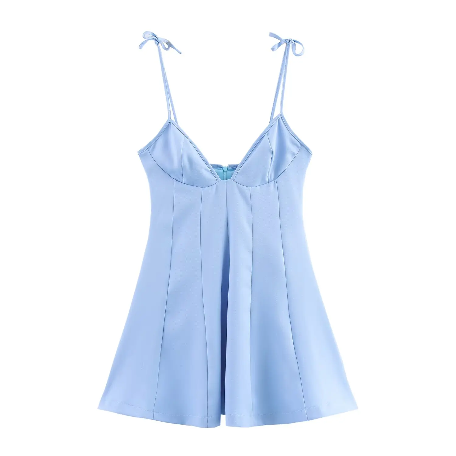 

Taop&Za2025 Women's Spaghetti Strap Tie - detail V - neck Pleated Mini Dress for Summer Beach and Party