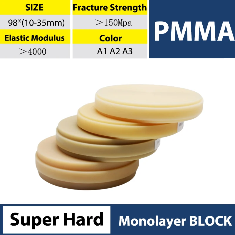 XANGTECH 3pcs Monolayer Super Hard PMMA Discs Blocks 98*(10-20)MM for Dental Lab High Quality