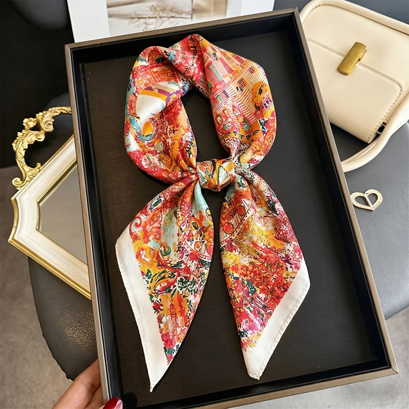 

Square Scarf Print Hijab Luxury Turban Women's Shawl Headscarf Neckerchief Bandana Windproof Handkerchief Headband Fashion Wraps