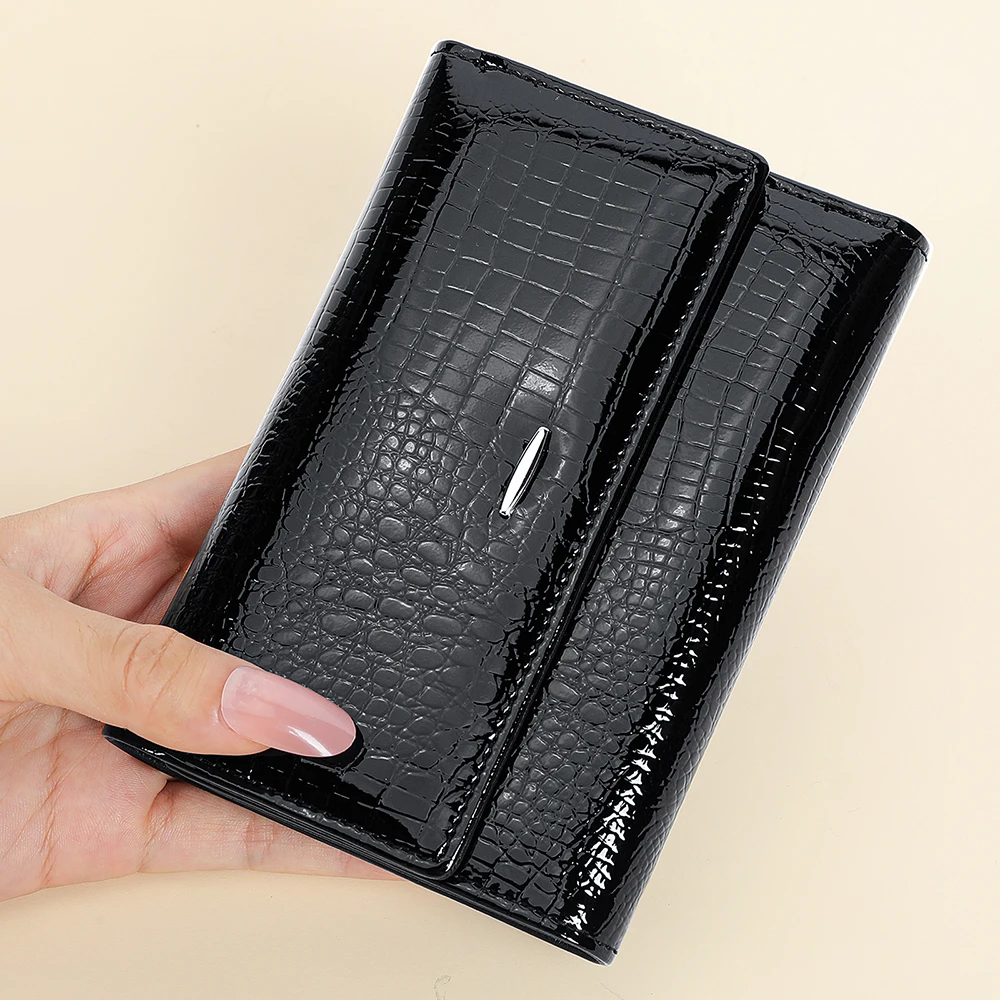 First-Layer Cowhide Women's Wallet, High-End Patent Leather Women's Handbag, Large-Capacity Multi-Functional Coin Purse