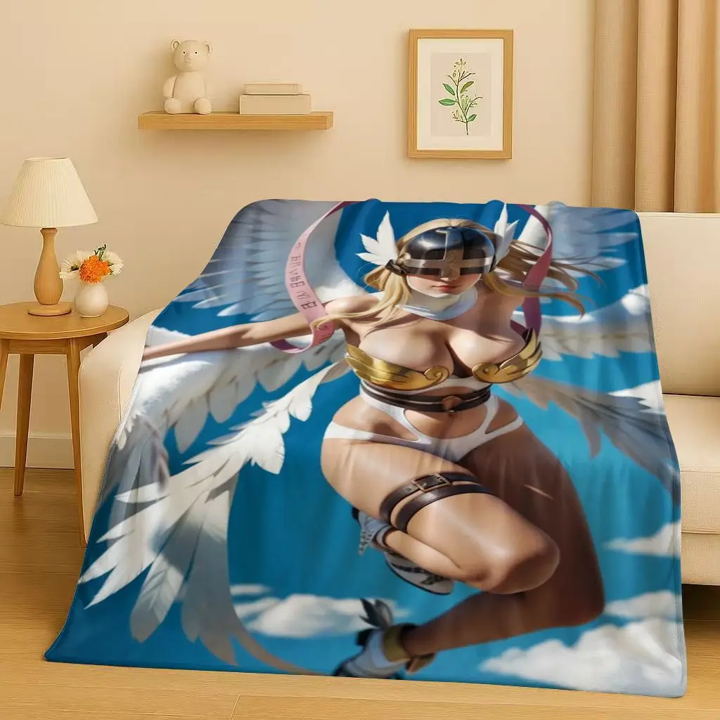Angewomon Cartoon Digimon Adventure Flannel Blanket,Soft Warm Plush Throw for Home Bedroom Bed Sofa Cover Picnic Office Kid Gift