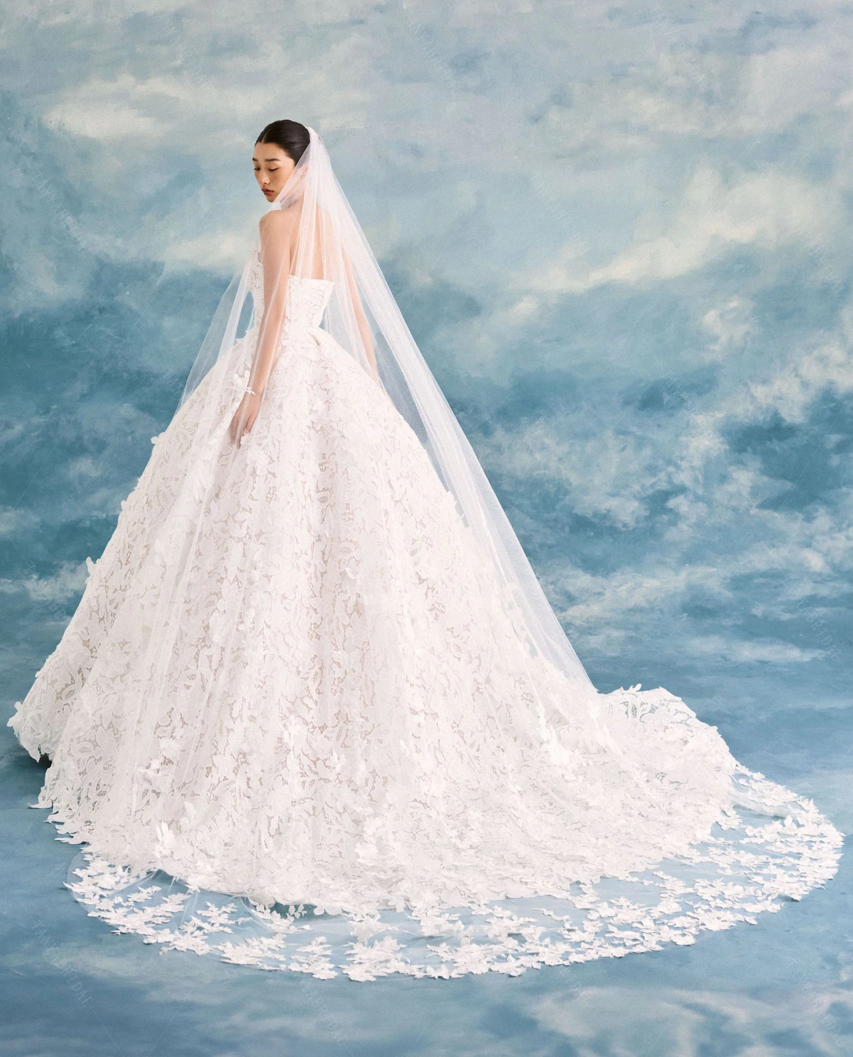 Sweetheart Lace Wedding Ball Gown With Train ,Classical Bridal Dress  Chic DW1004