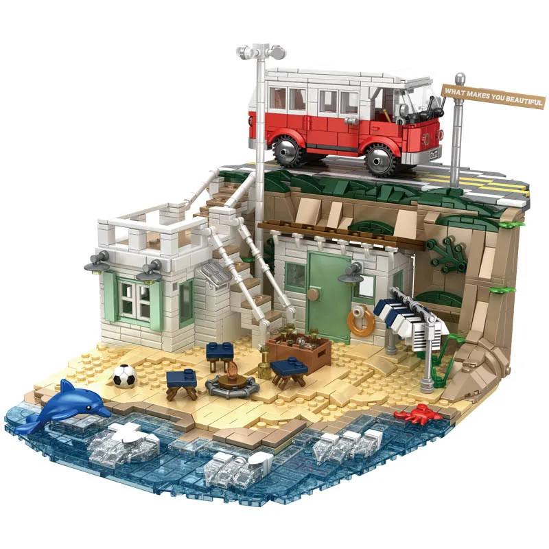 New 1288pcs 66031 MOC Idea Beach Camper Building Blocks Bricks Assembling Model Children's Toys Gift Set