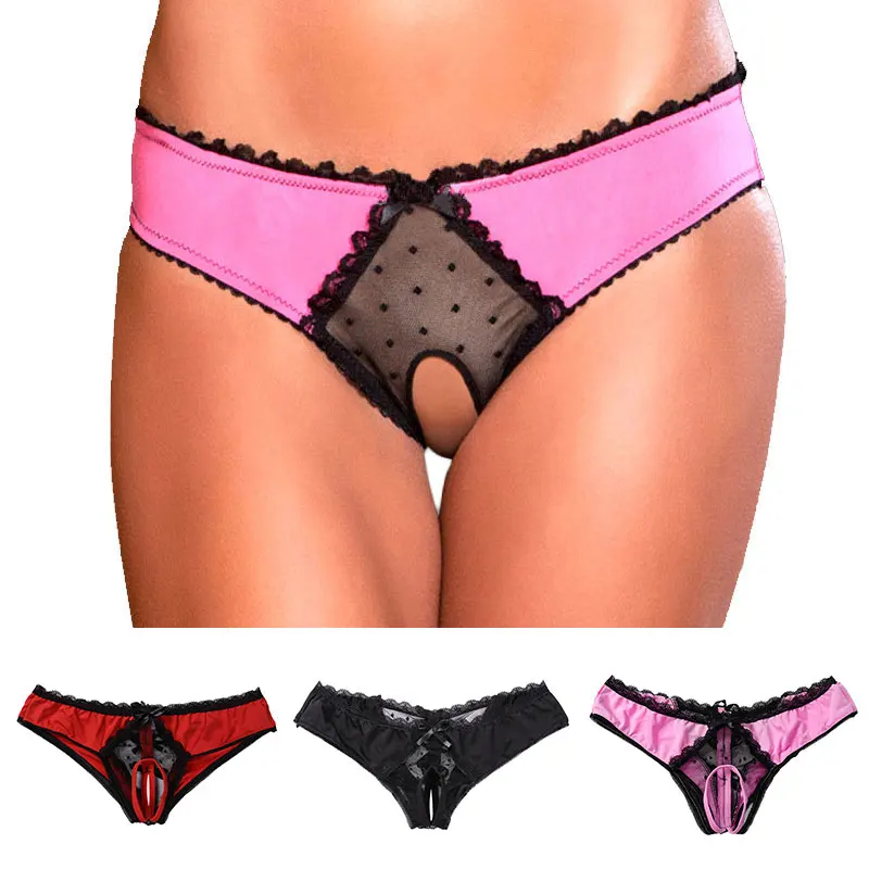 Women Sexy Open Crotch Panties for Ladies Flower Lace Female Briefs See-through Crotchless Lingerie Sexy Underwear