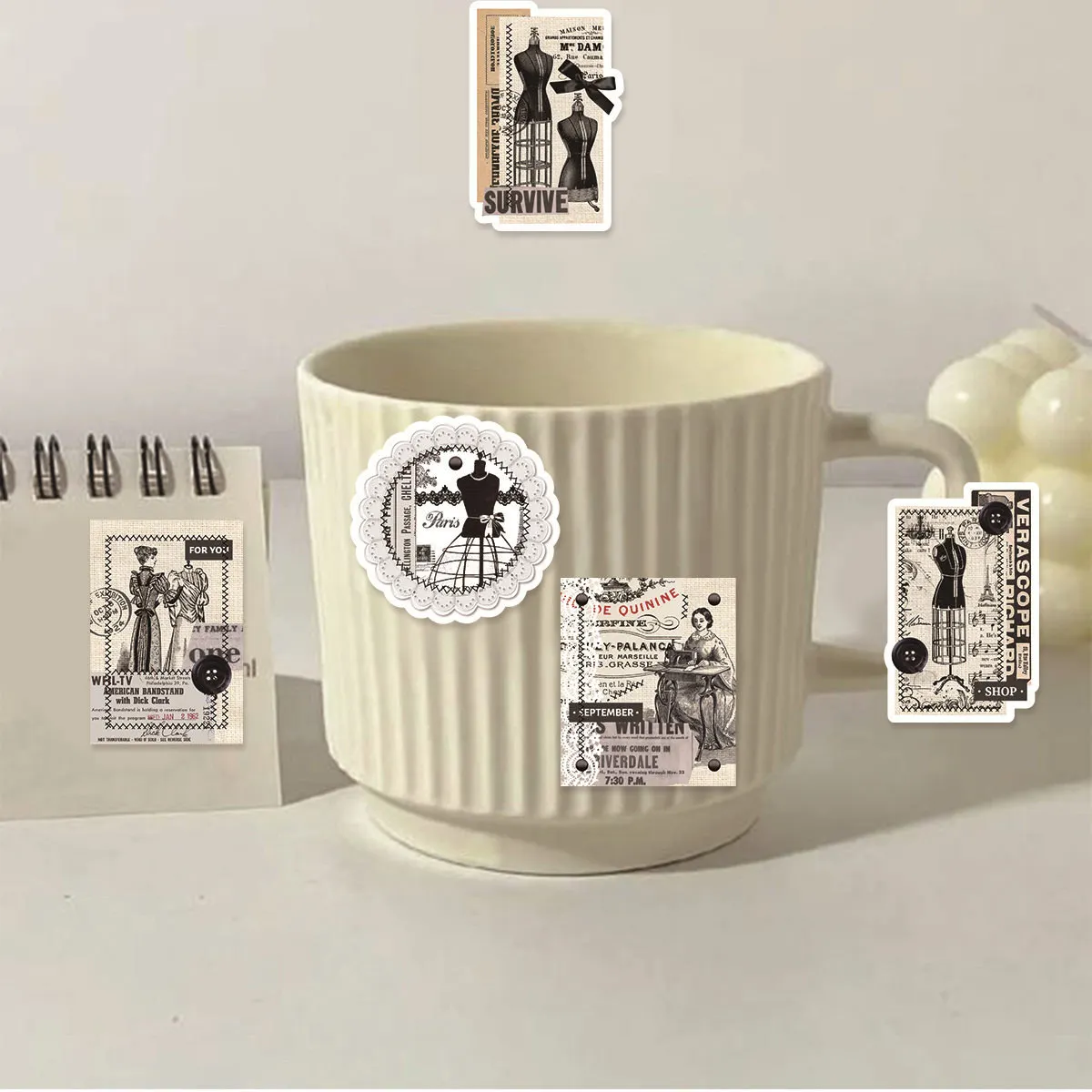 Etori Life 30 PCS Handheld Box Type Washi Retro Literature Sewing Clothing Shop Student DIY Stationery Decoration Stickers