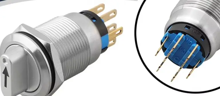 19mm 3-6V Momentary Rotary Push Button Switch 3 Position 2NO2NC Stainless Steel With LED Indicator For CNC Marine Industrial Equ