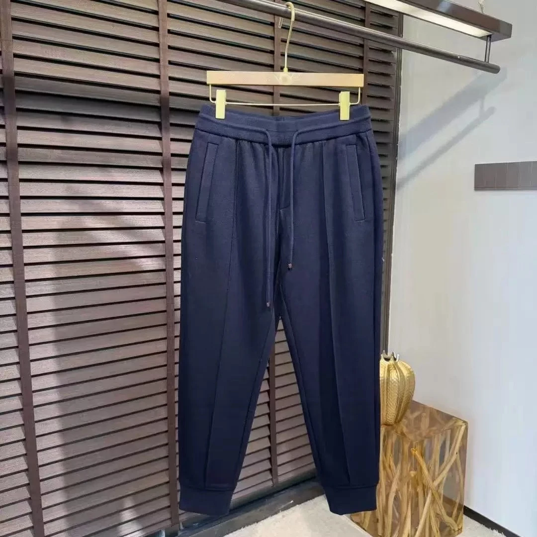 Italian BC old money style men's wool-blend embroidered drawstring casual pants