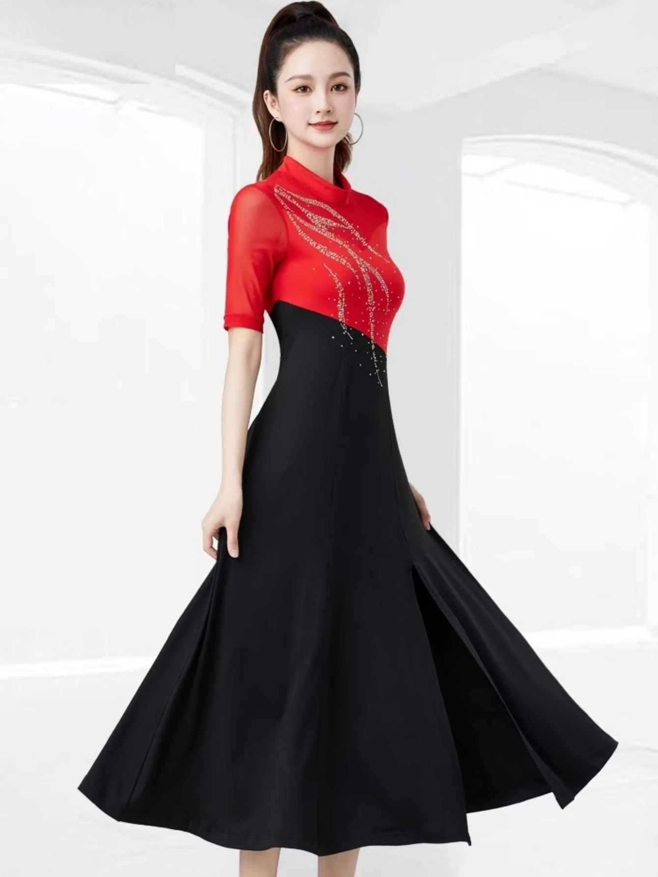 Women Evening Dresses Advanced Latin Dance Practice Suit Diamond Embellished Samba Party Dresses Standard Competition Uniform