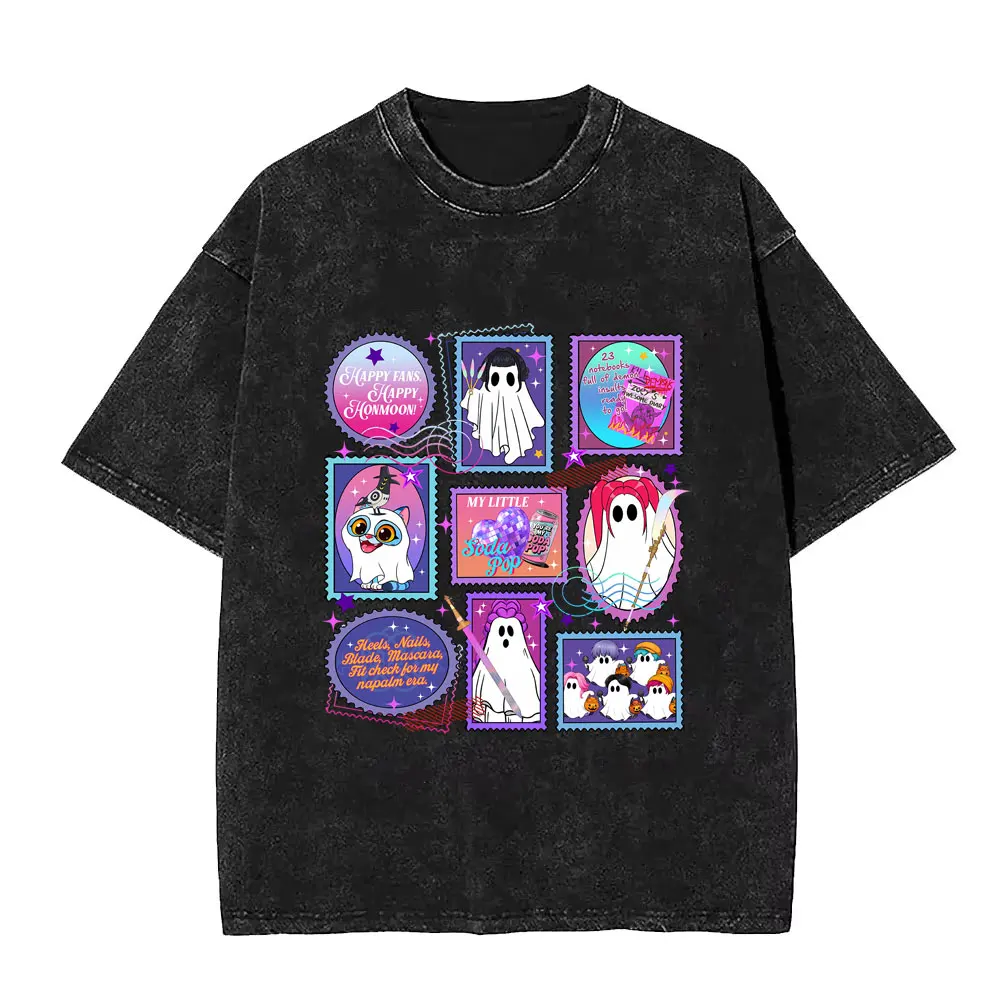 Kpop شيطان الصيادين رومي غسلها تي شيرت تقليدي الرجال النساء عيد الميلاد هالوين نمط تي شيرت الذكور موضة المتضخم الشارع الشهير