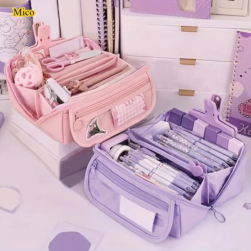 

Girl's Heart Prism Pen Bag Large Capacity Multi functional Stationery Box High Beauty Storage Bag