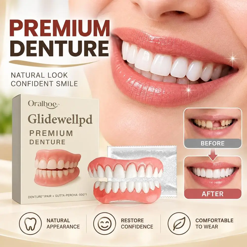 Full Denture Fake Teeth User Friendly Natural Safe Silicone Upper & Lower Veneers Perfect Laugh Veneers Dentures Paste Fake Teet