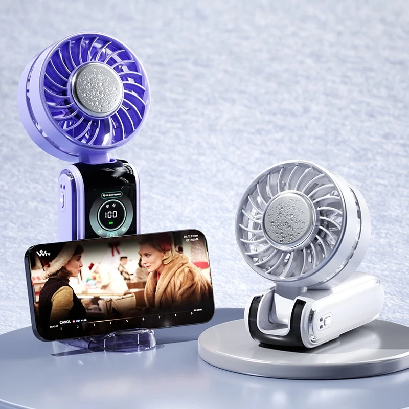 Portable Handheld Mini Fan 3600mAh Foldable Neck Hanging Fans 100 Speed Adjust USB Charge with Phone Stand and Display Screen