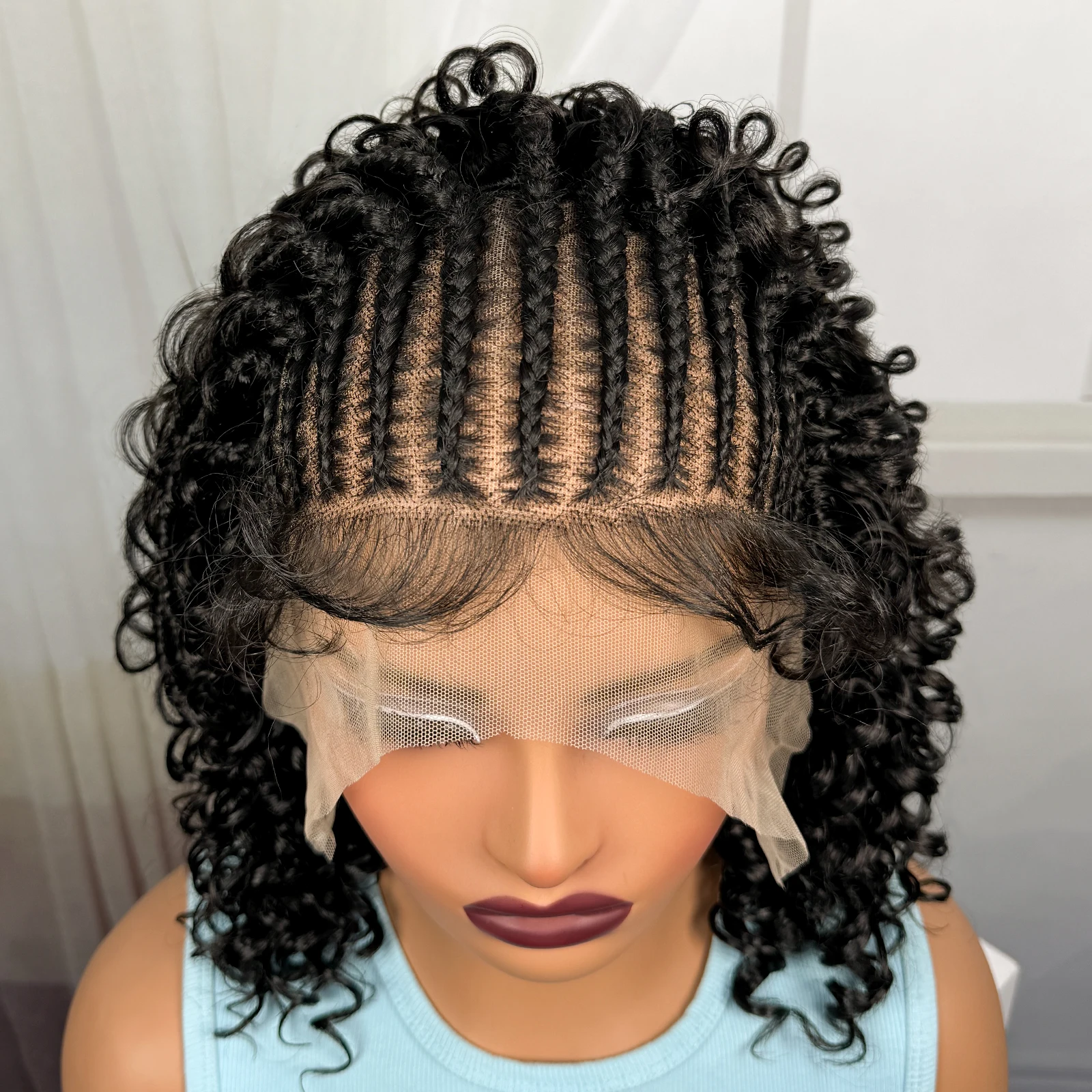 Short Cornrow Braided Wigs 16Inch Synthetic 13x4 Lace Frontal Natural Deep Wave Braiding Hair Wig with Baby Hair for Black Women