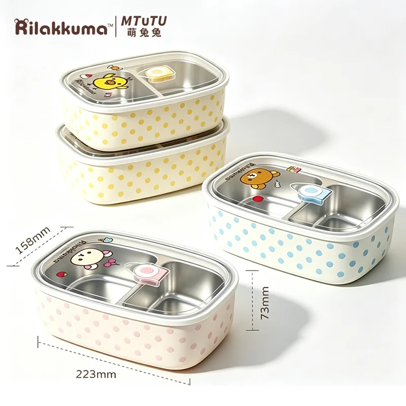 Genuine Mtutu Rilakkuma Stainless Steel Bento Box Divided Leakproof Lunch Container Portable For Picnic Office Outdoor Meal Prep