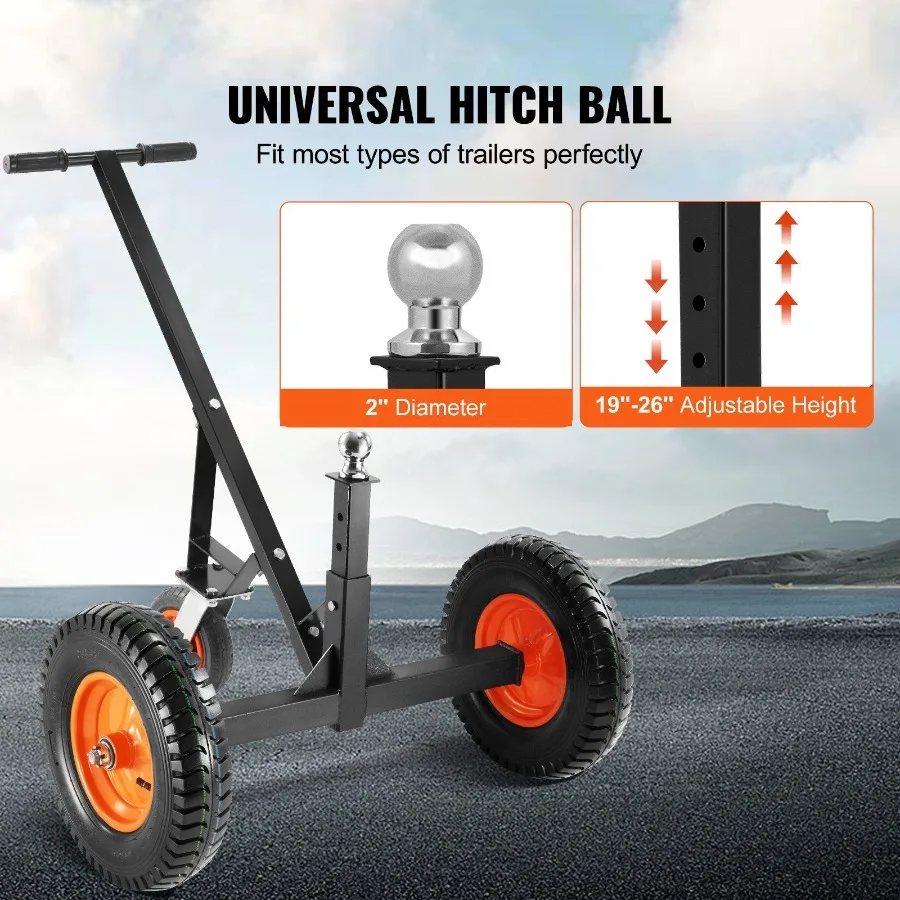 Adjustable Trailer Dolly 1000lbs Tongue Weight Capacity Carbon Steel Trailer Mover with 19''26'' Adjustable Height 2'' Ball 16