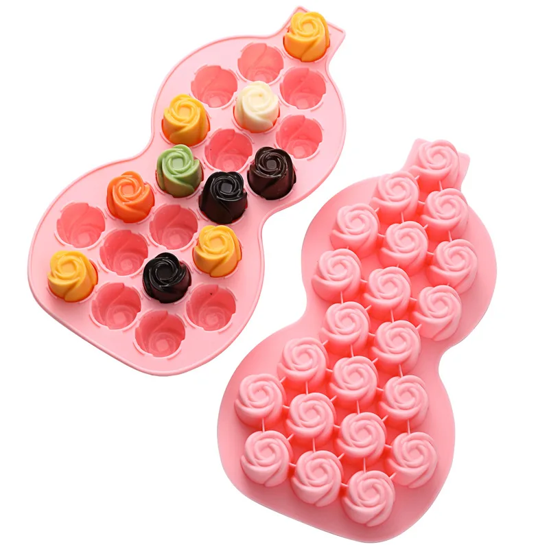 21 Cavity Rose Silicone Ice Cube Household Gourd Ice Storage Box With Lid DIY PP Ice Tray Gifts Kitchen Cake Tools Accessories