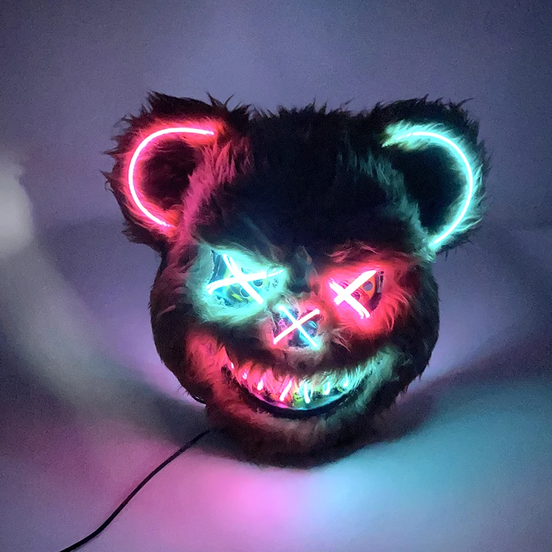 LED Blutige Kaninchenmaske Horror Tanz Maskerade Cosplay Dekoration Coole leuchtende Killer Kaninchenmaske Gruselige blutige Bärenmaske für Männer
