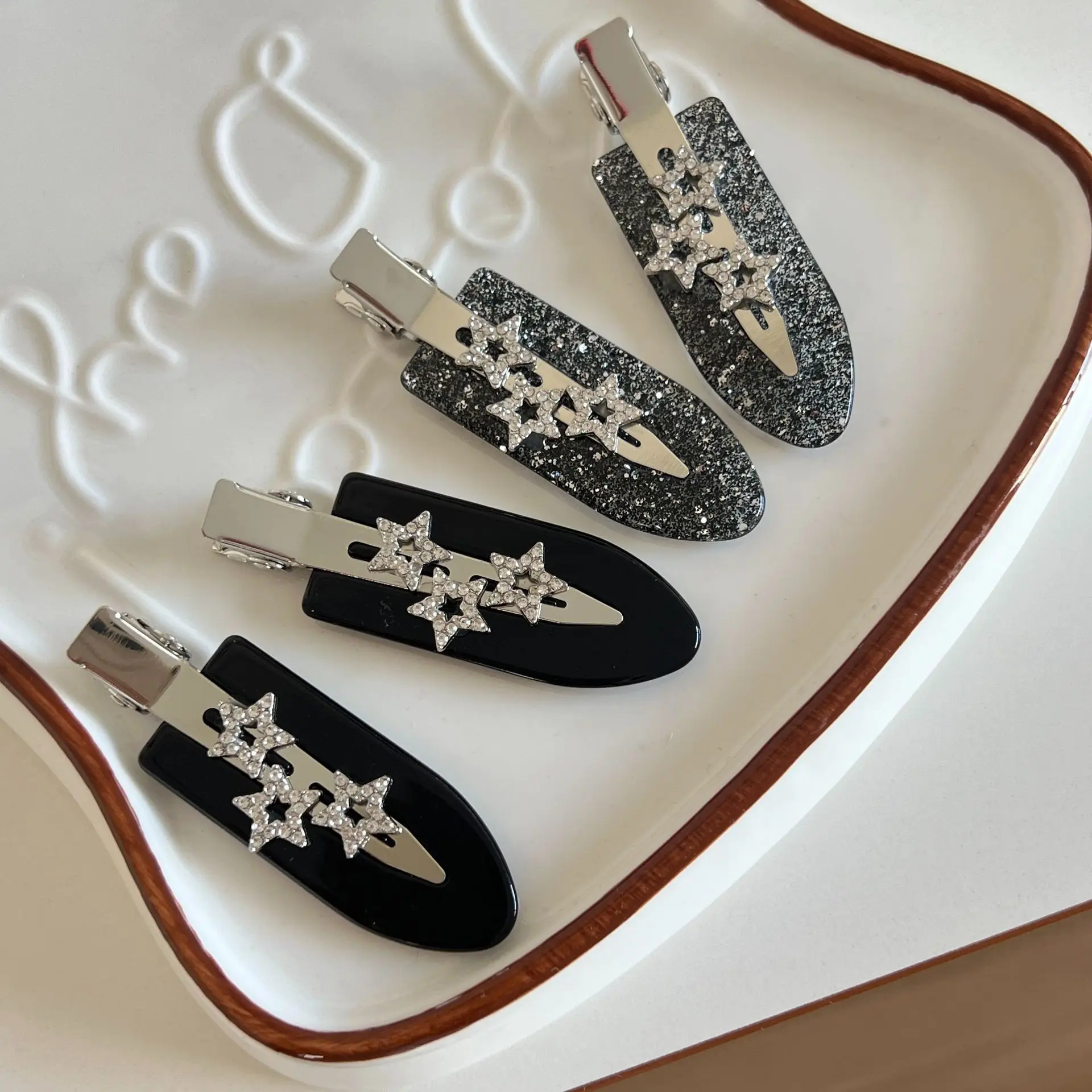 Acetate Hair Clips Sparkling Rhinestone Stars No Crease Alligator Retro Style for Bangs Makeup Styling Women Daily Accessory
