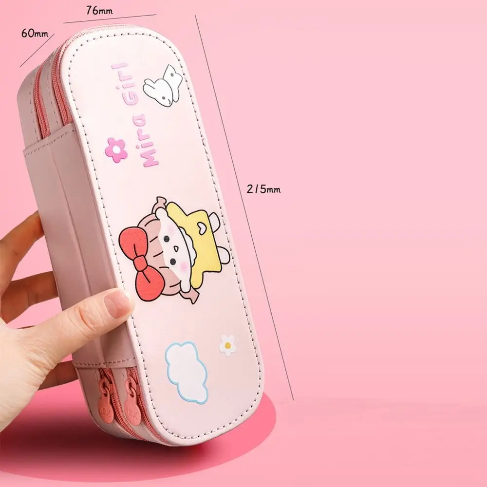 Cartoon Large Capacity Pencil Case Multi-function Double-Layer Stationery Box PU Waterproof Pen Box Student School Supplies
