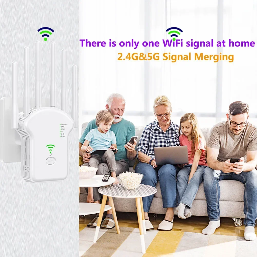 300Mbps/1200Mbps Wireless WiFi Repeater Dual-Band 2.4G 5G WiFi Extender with LAN/WAN Port Internet Range Extender for Home