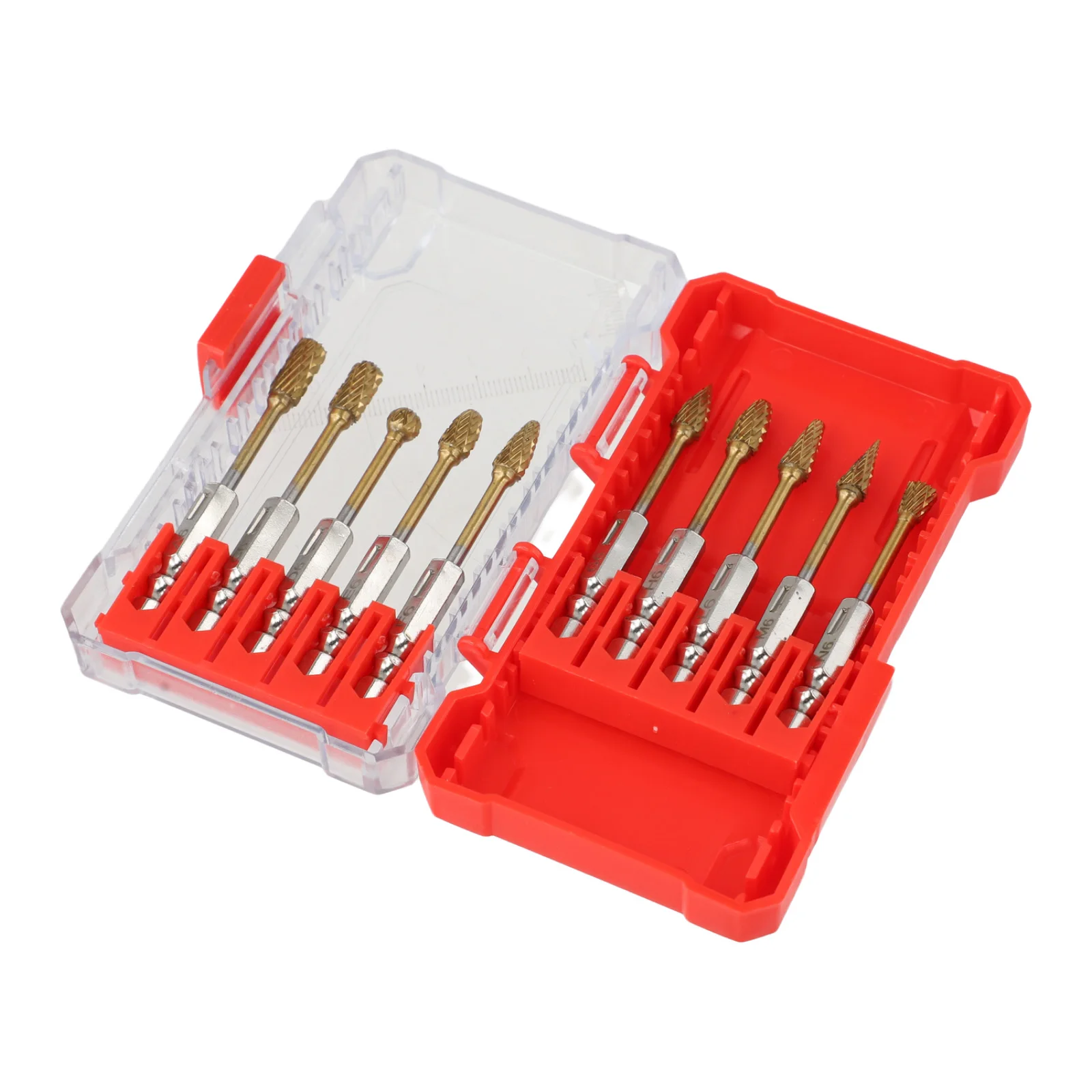 

Compact Case Bits Carbide Burr Set 10 Unique Shapes Easy Transport Storage Metal Working Accessory Metal Polishing