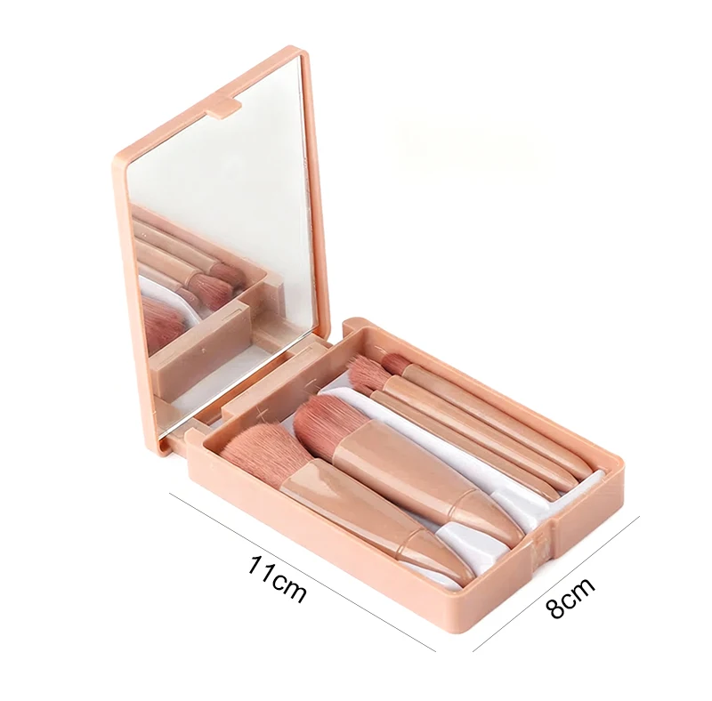5개입 여행용 메이크업 브러쉬 세트 미니 메이크업 브러쉬, 케이스와 거울이 포함된 소형 완벽 기능 화장 브러쉬 키트