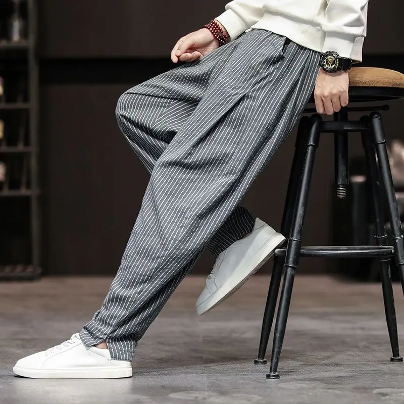 Striped Casual Pants Men's Loose Vertical Trousers Slim-Fit Men's Harlan Pants Plaid Men's Pants