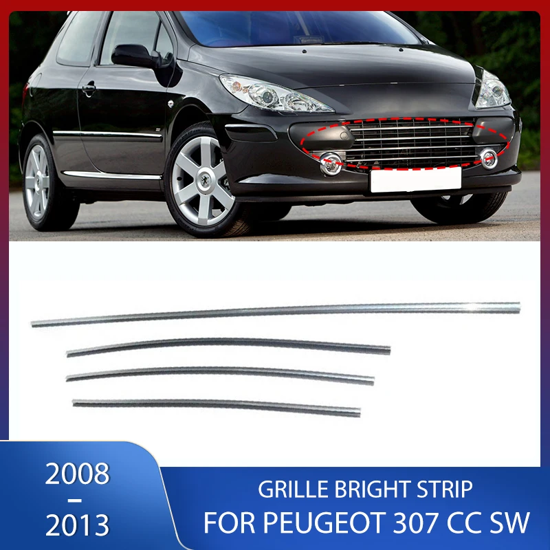 Front Bumper Racing Grille Grill Bright Strip Reflective Sticker Chrome Trim For Peugeot 307 CC SW 2008 2009 2010 2011 2012 2013