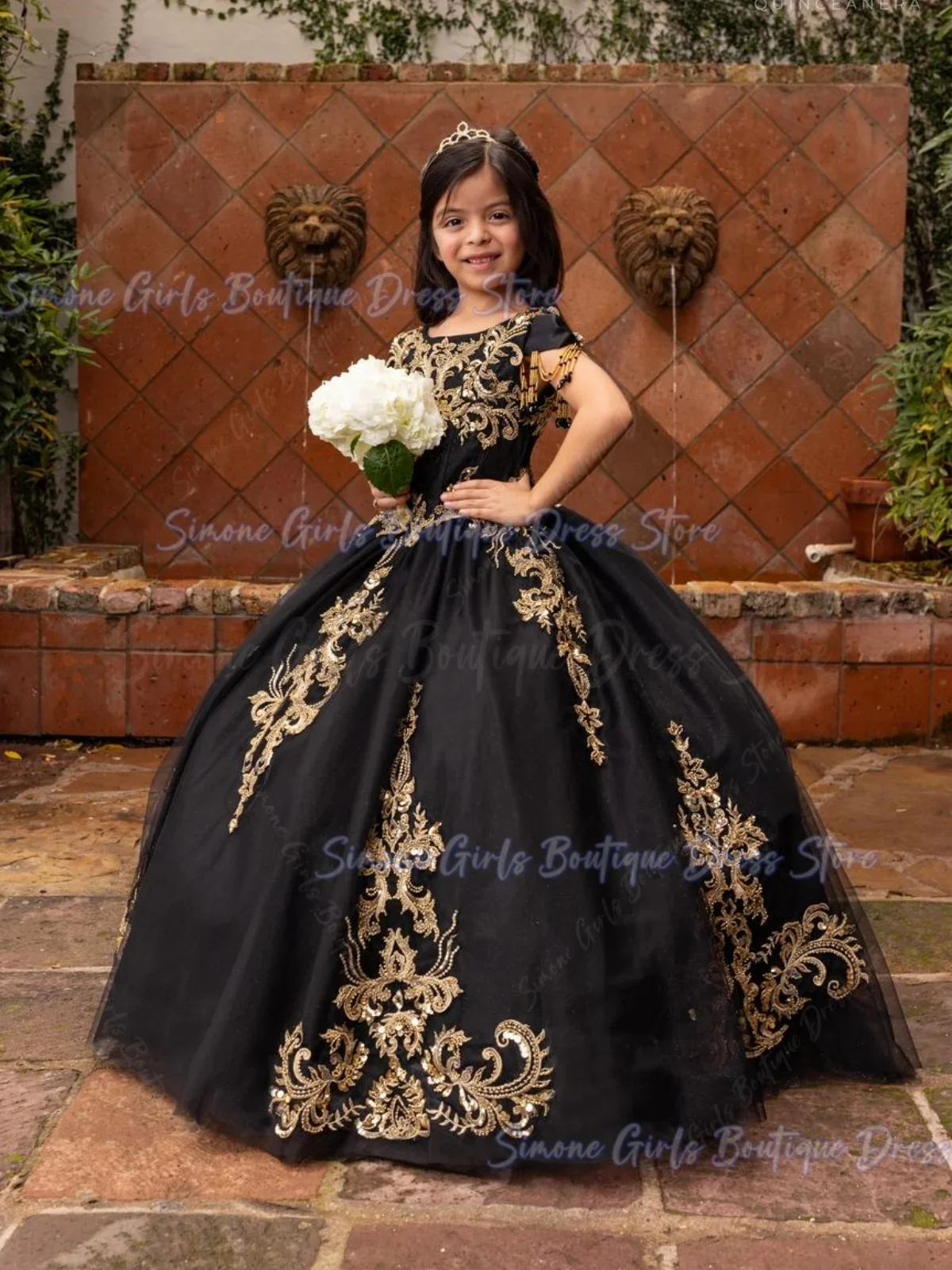 光沢のある豪華な刺繍のプリンセスフラワーガールズドレス、写真撮影、休日の祝賀、ダンスパフォーマンス、イブニングパーティーに