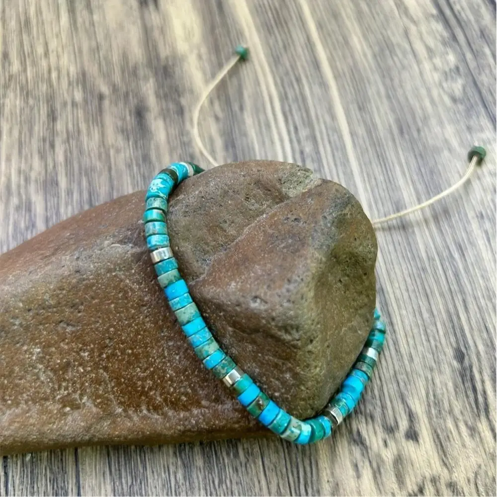Adjustable Natural Turquoise Beaded Bracelet, Perfect Gift