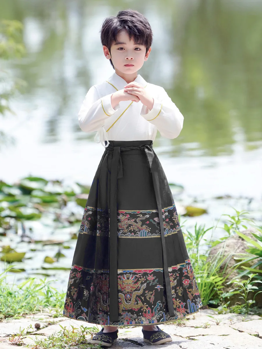 

New Arrival Vinatge Ancient Kids Tang Suit Hanfu Cute Boy Horse-face Skirt Children Prince Chinese Traditional Dress