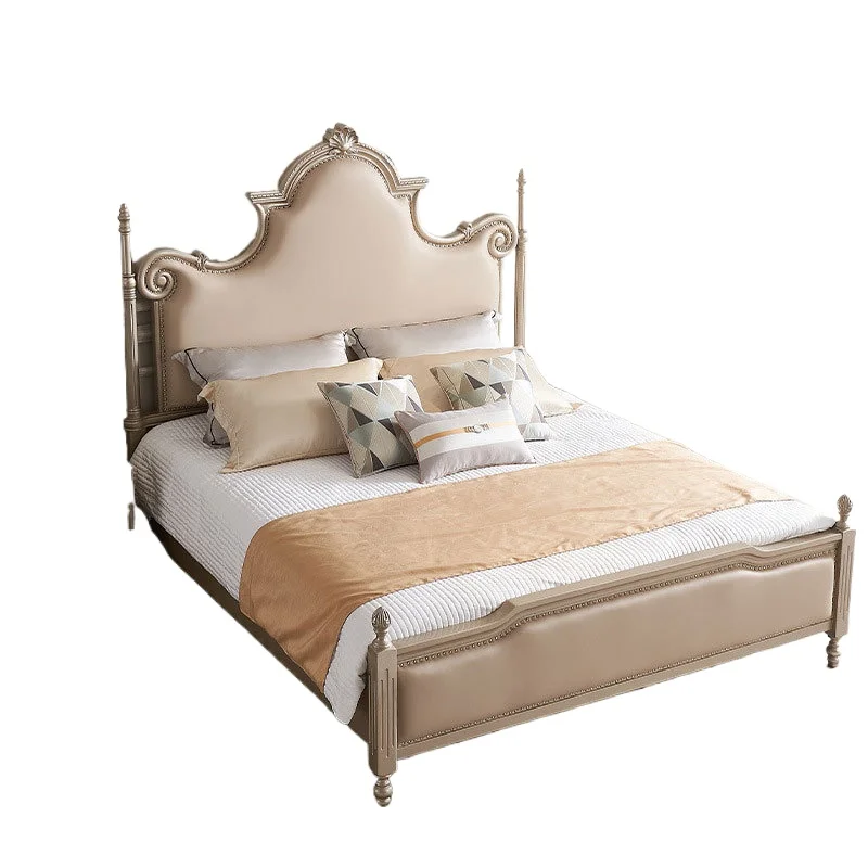 

American light luxury bed, simple solid wood bed master bedroom fabric wedding bed double 1.8 princess pillar
